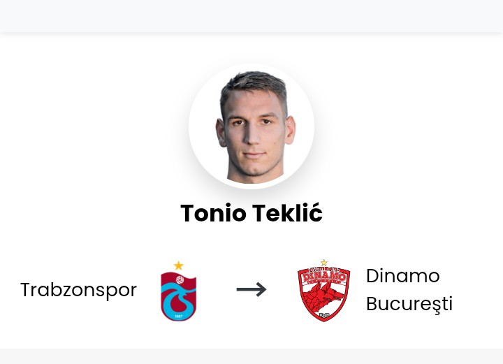 Dinamo București îl asigură pe Toni Teklić de la Trabzonspor după ce a reziliat împrumutul la Erzurumspor