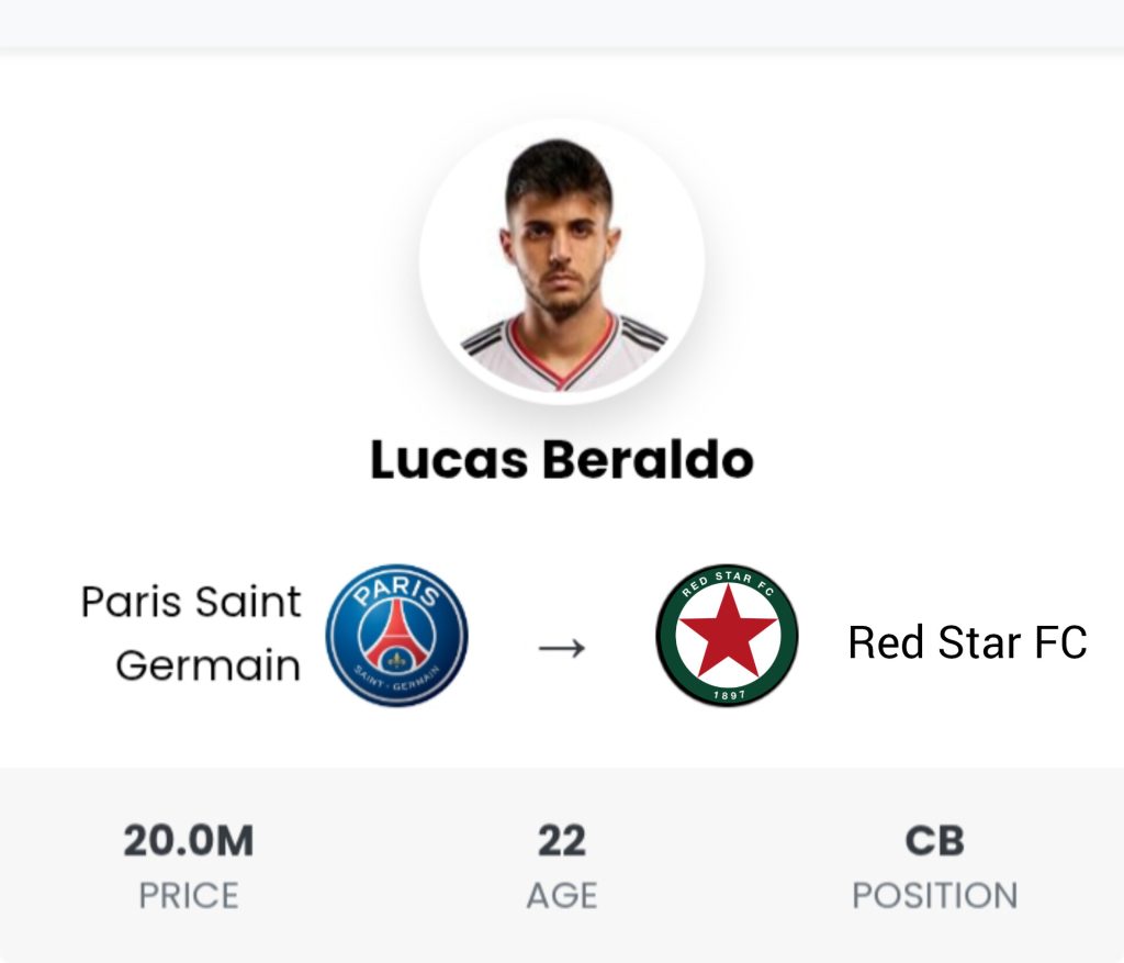 L’Étoile Rouge confirme l’arrivée du défenseur du PSG, Lucas Beraldo, cet hiver.