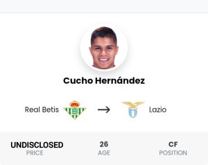 La Lazio: Trasferimento Cucho Hernández.